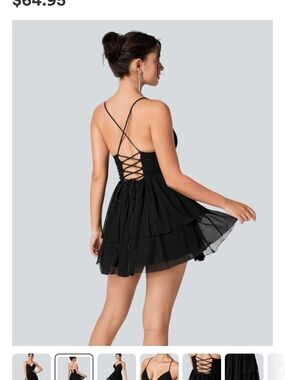 HALARA Black Lace-Up Back Tiered Mini Dress